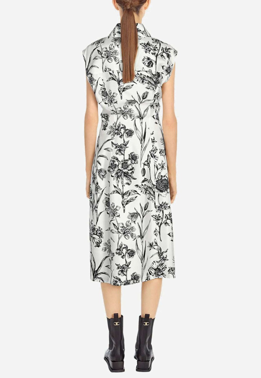 Dresses * | Salvatore Ferragamo Printed Sleeveless Midi Shirt Dress In Silk Monochrome