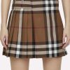 Skirts * | Burberry Check Pleated Mini Skirt In Wool Brown