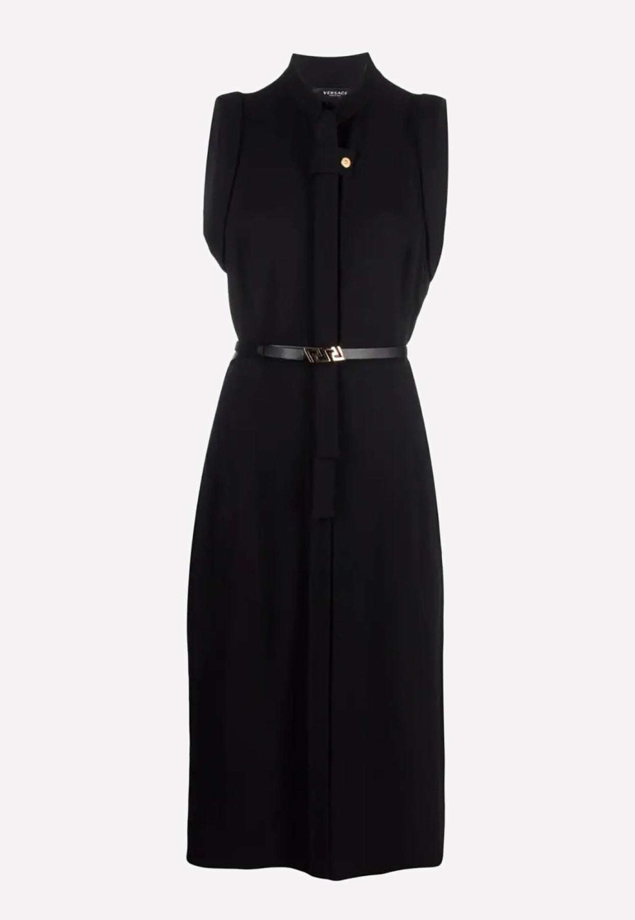 Dresses * | Versace Sleeveless Belted Dress With Bow Detail Black