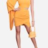 Dresses * | Lavish Alice One-Shoulder Cape Mini Dress Orange