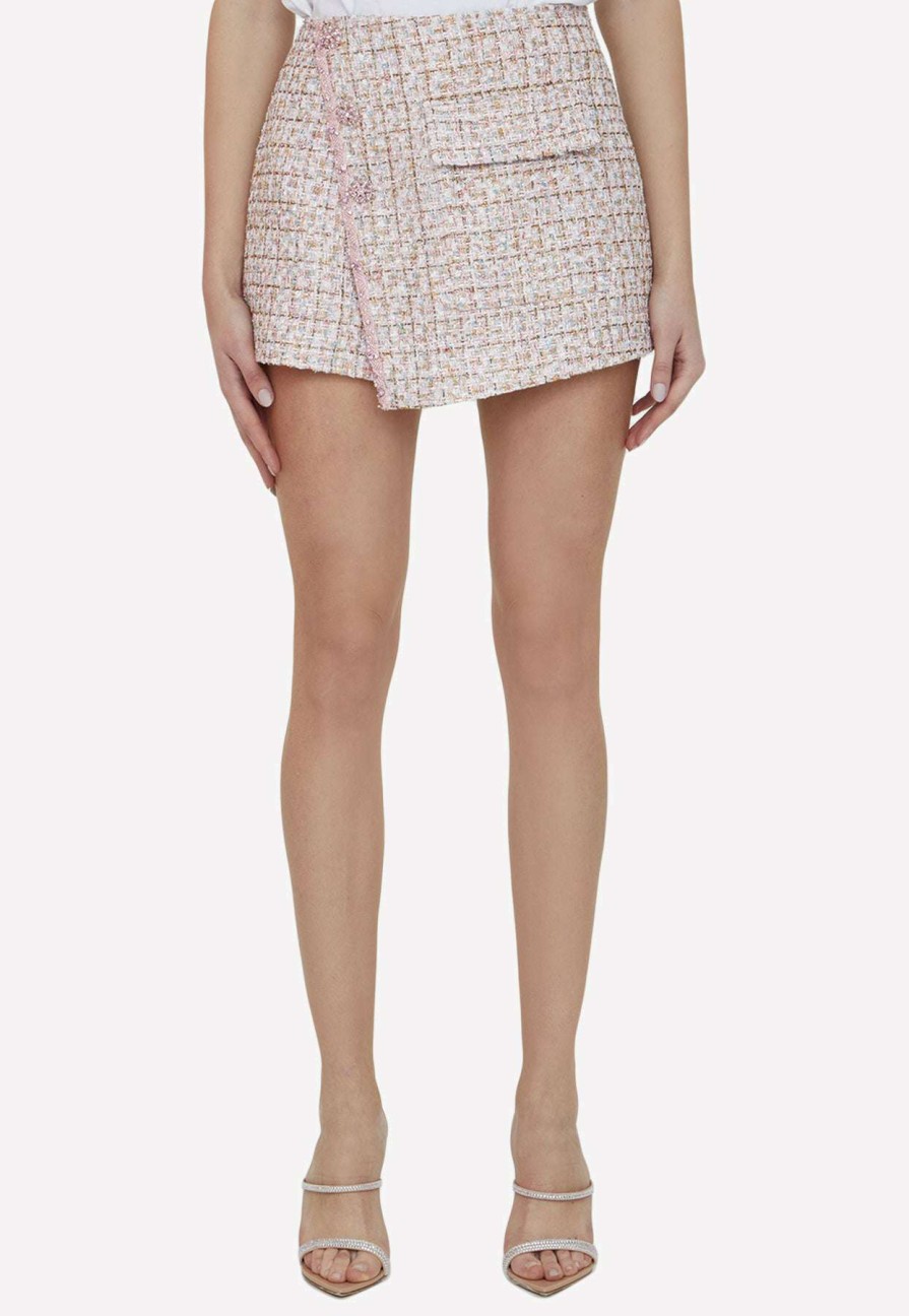 Shorts * | Self-Portrait Boucle High-Waisted Shorts Pink