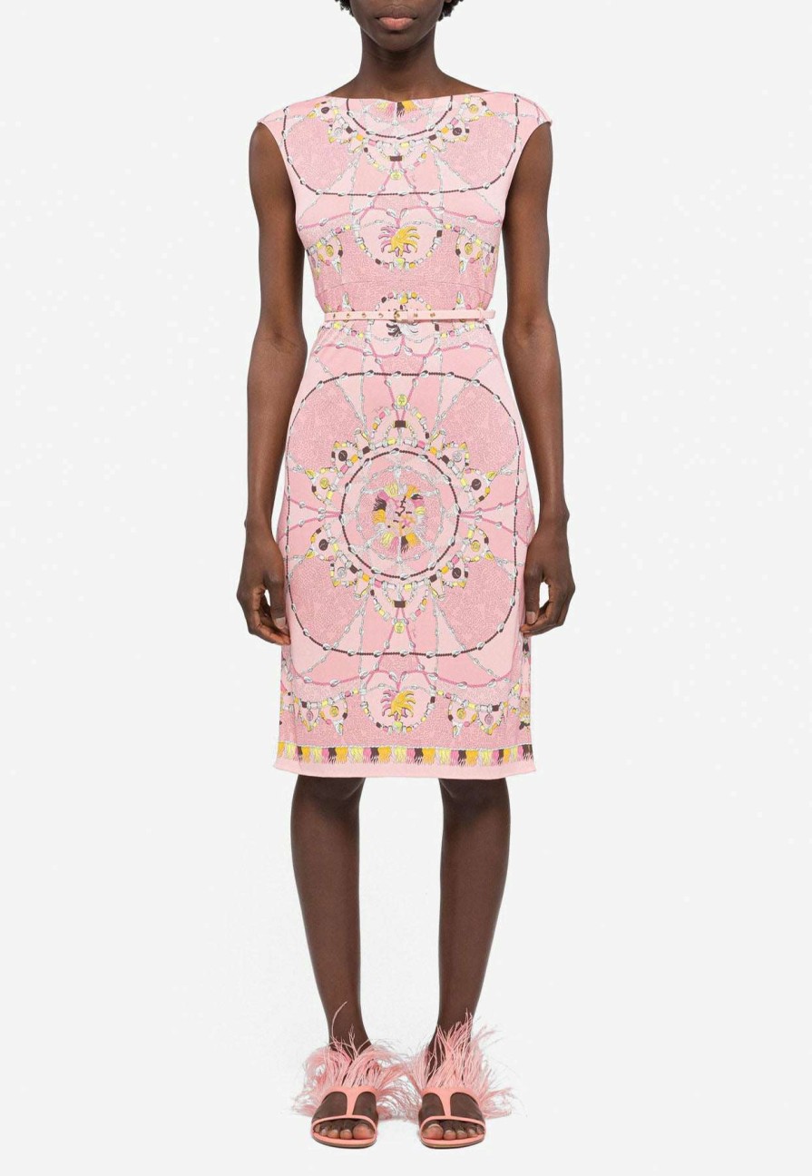 Evening * | Emilio Pucci Cyprea Print Belted Dress Pink