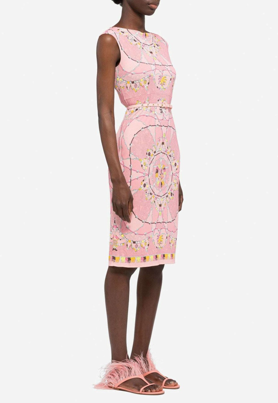 Evening * | Emilio Pucci Cyprea Print Belted Dress Pink