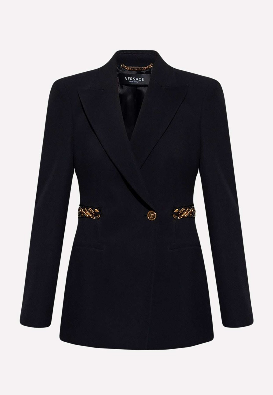 Evening * | Versace Asymmetrical Tailored Blazer With Woven Chain Black