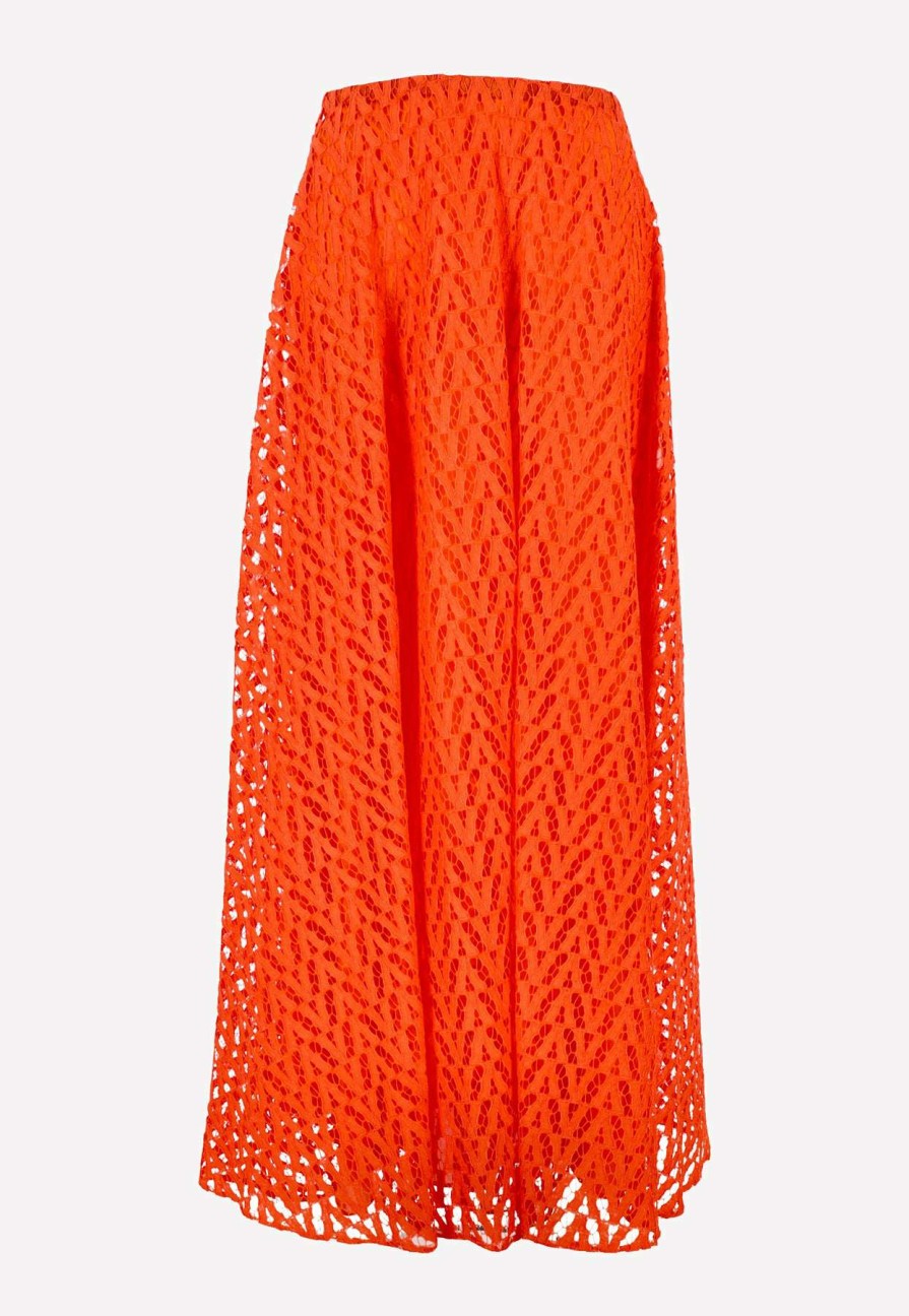 Skirts * | Valentino V Optical Maxi Lace Skirt Orange