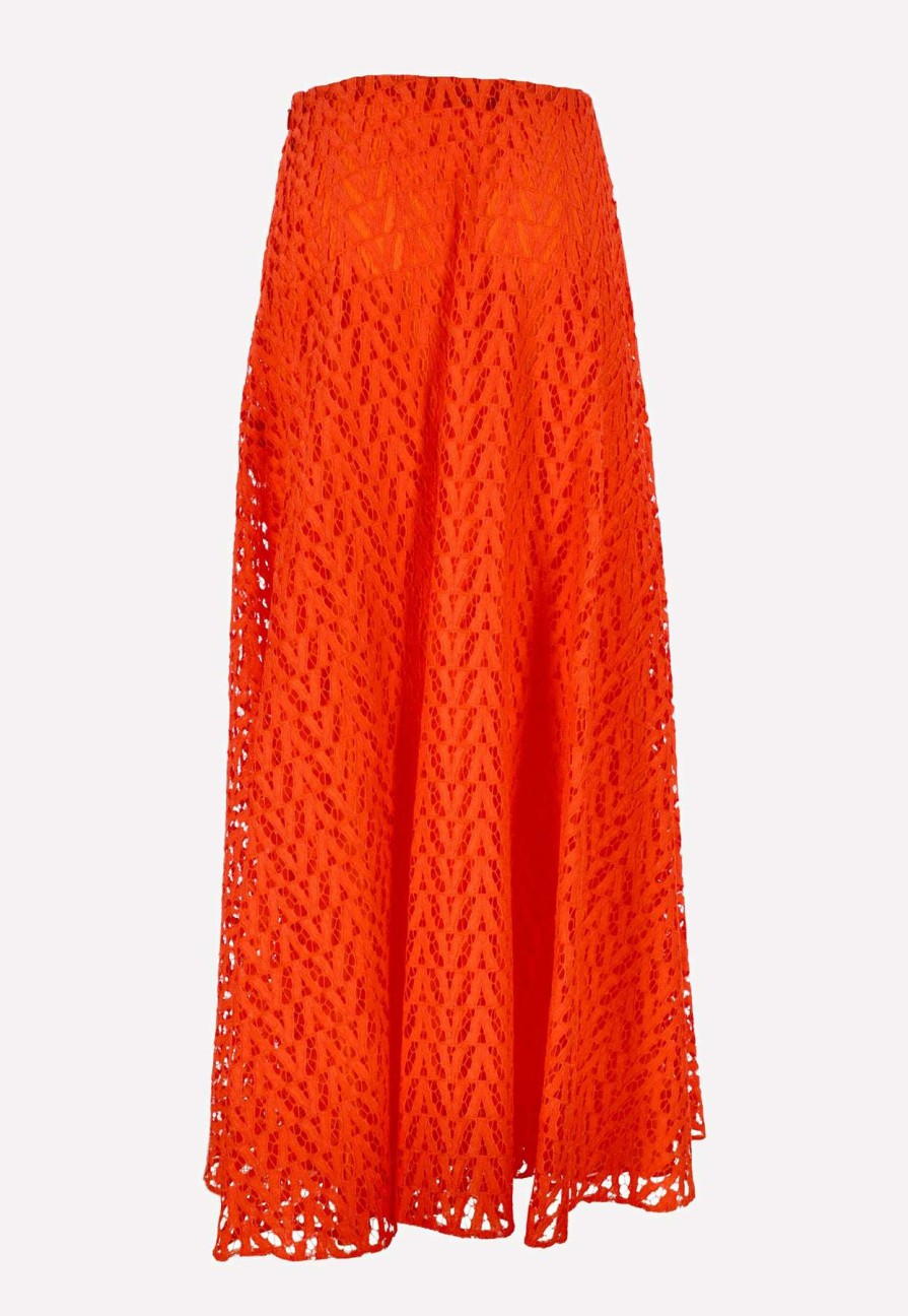 Skirts * | Valentino V Optical Maxi Lace Skirt Orange