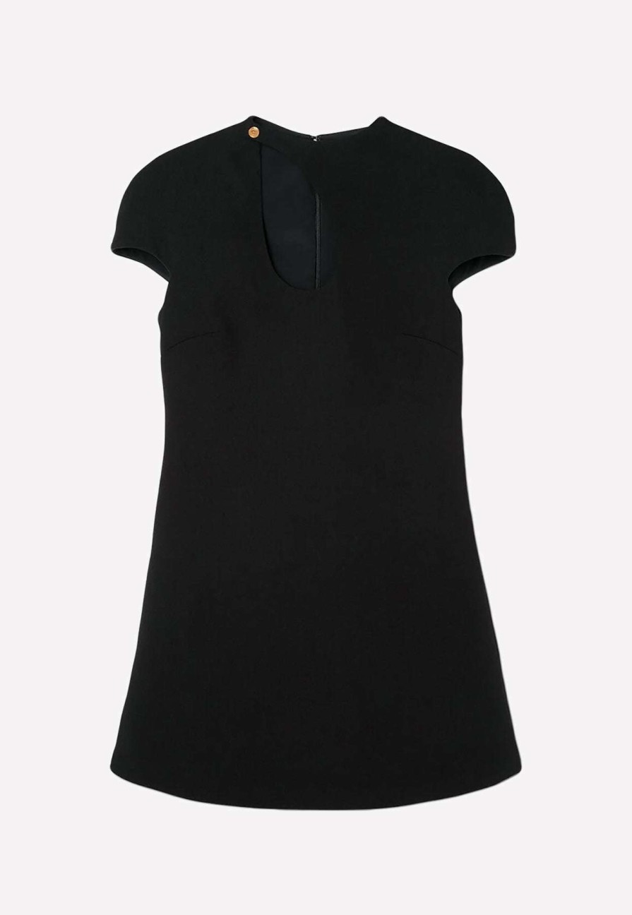 Dresses * | Versace Short-Sleeved Cut-Out Mini Dress In Wool Black