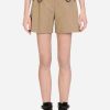 Shorts * | Dolce & Gabbana High-Waist Military Cotton Shorts Brown