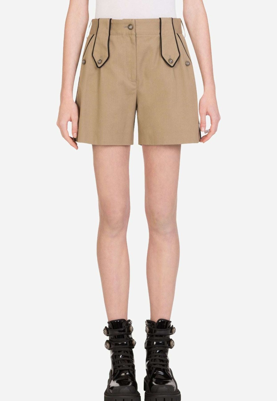 Shorts * | Dolce & Gabbana High-Waist Military Cotton Shorts Brown