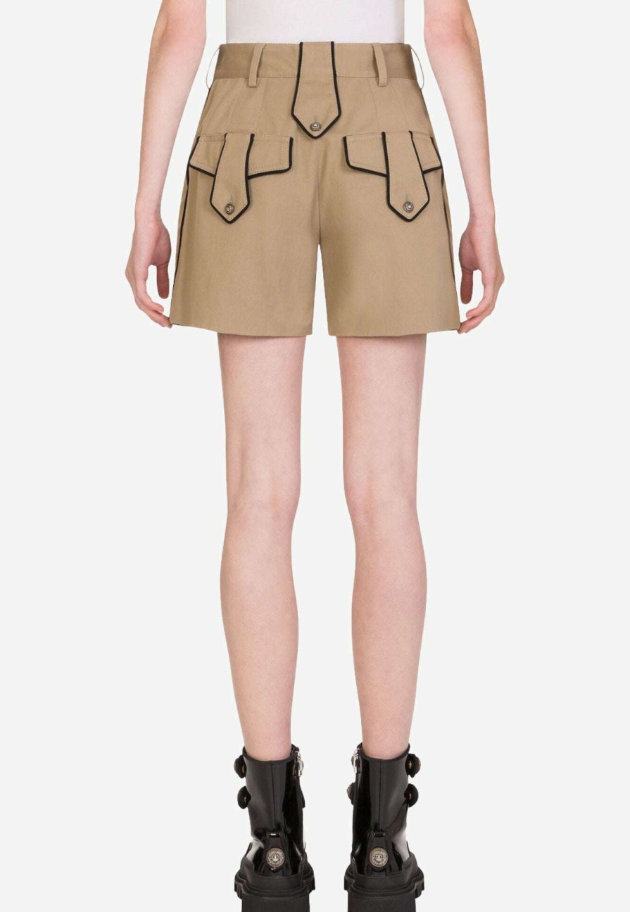 Shorts * | Dolce & Gabbana High-Waist Military Cotton Shorts Brown