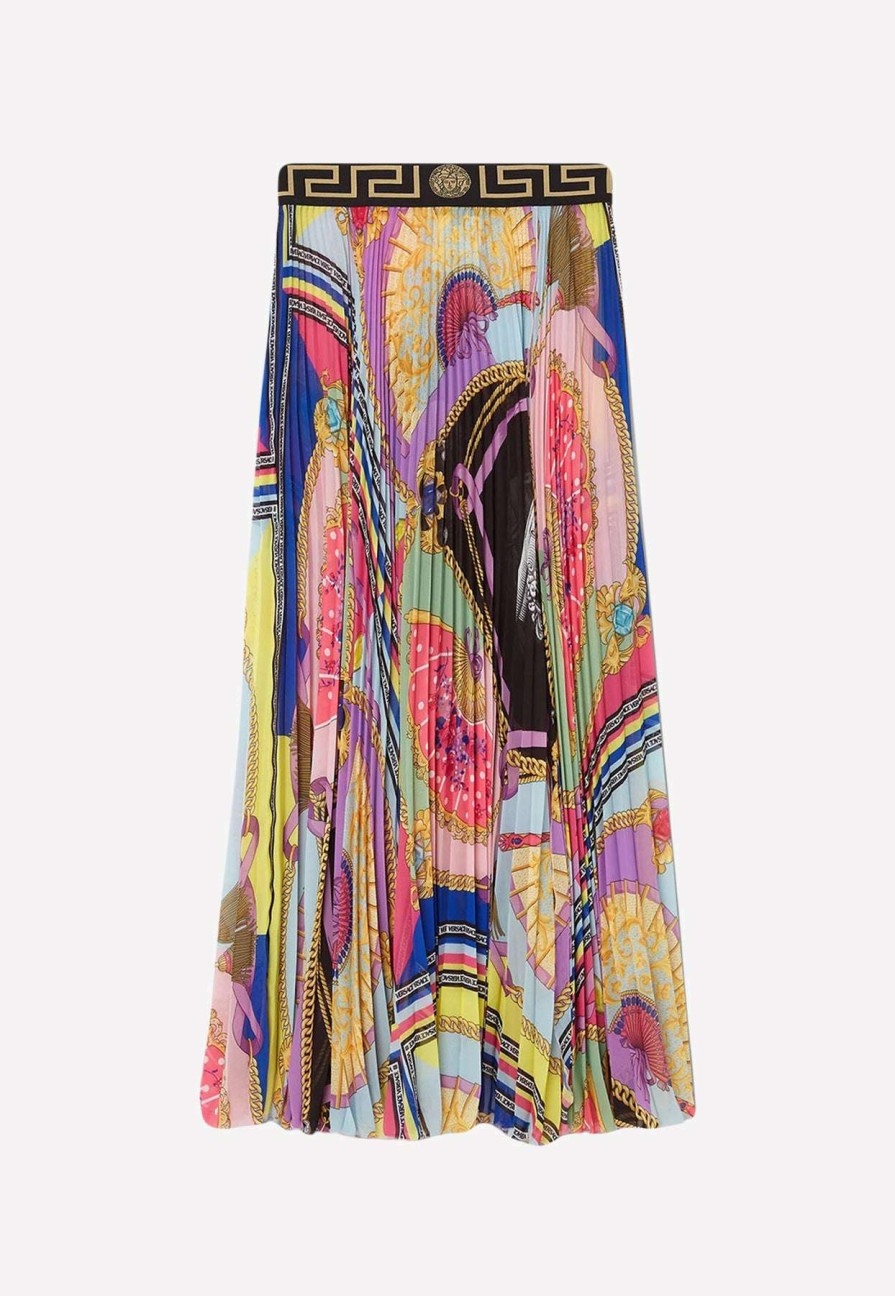 Skirts * | Versace Signature Print Pleated Midi Skirt Multicolor