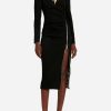 Evening * | Roberto Cavalli Tiger Tooth Zip Midi Dress Black