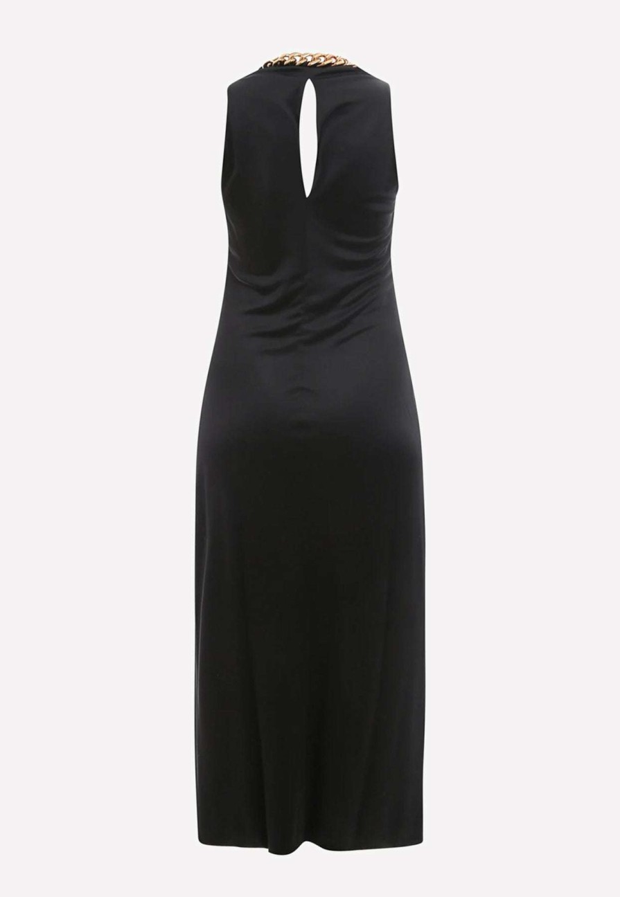 Evening * | Versace Cowl Neck Midi Dress With Woven Chain Black