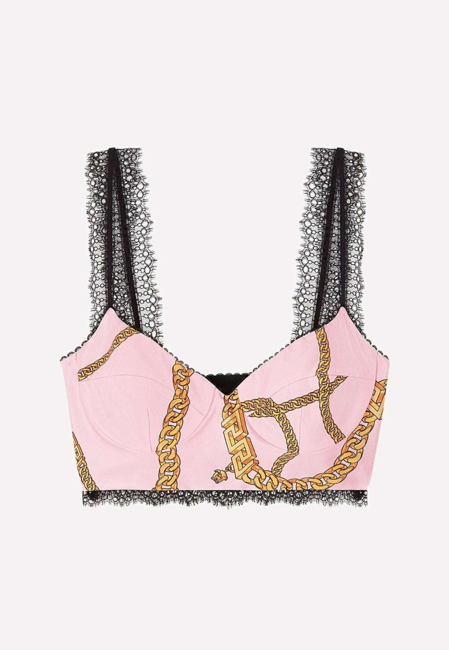 Evening * | Versace Chain Print Silk Cropped Top Pink