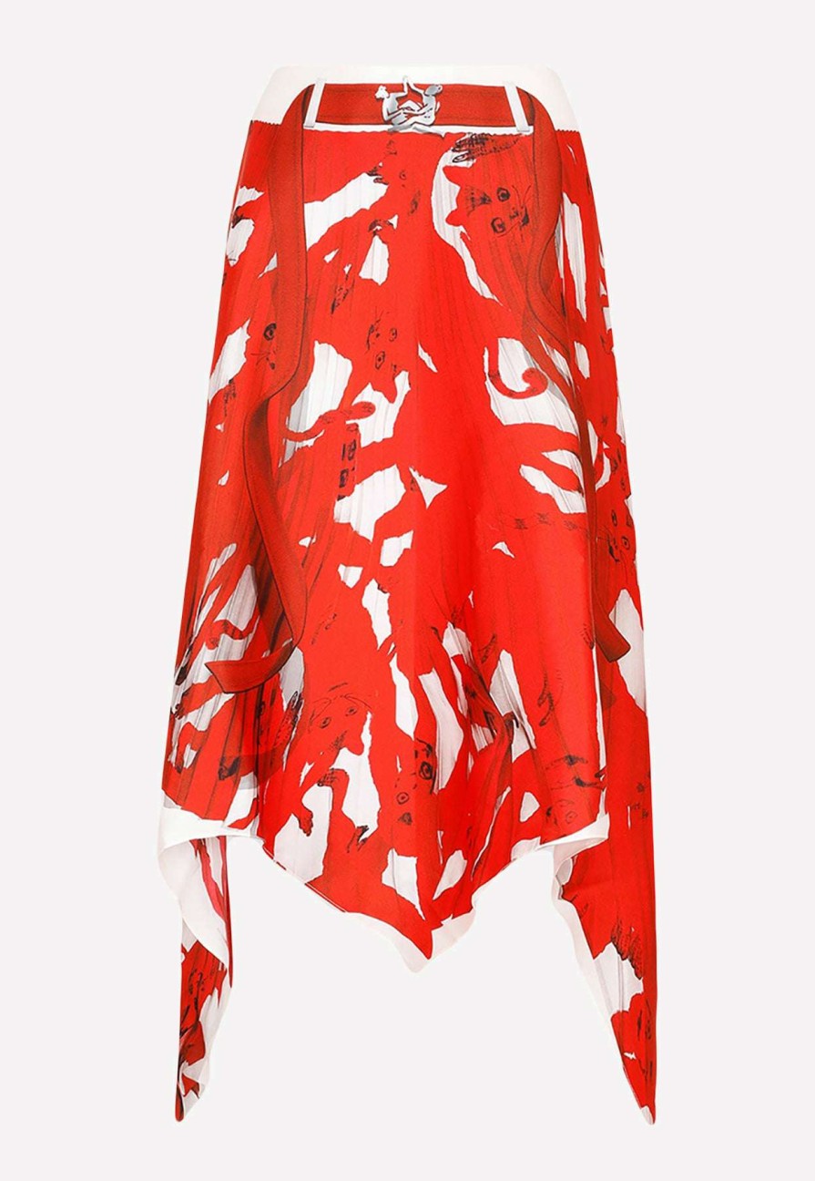 Skirts * | Az Factory The Meerkat Trompe-L'Oeil Print Midi Skirt Red