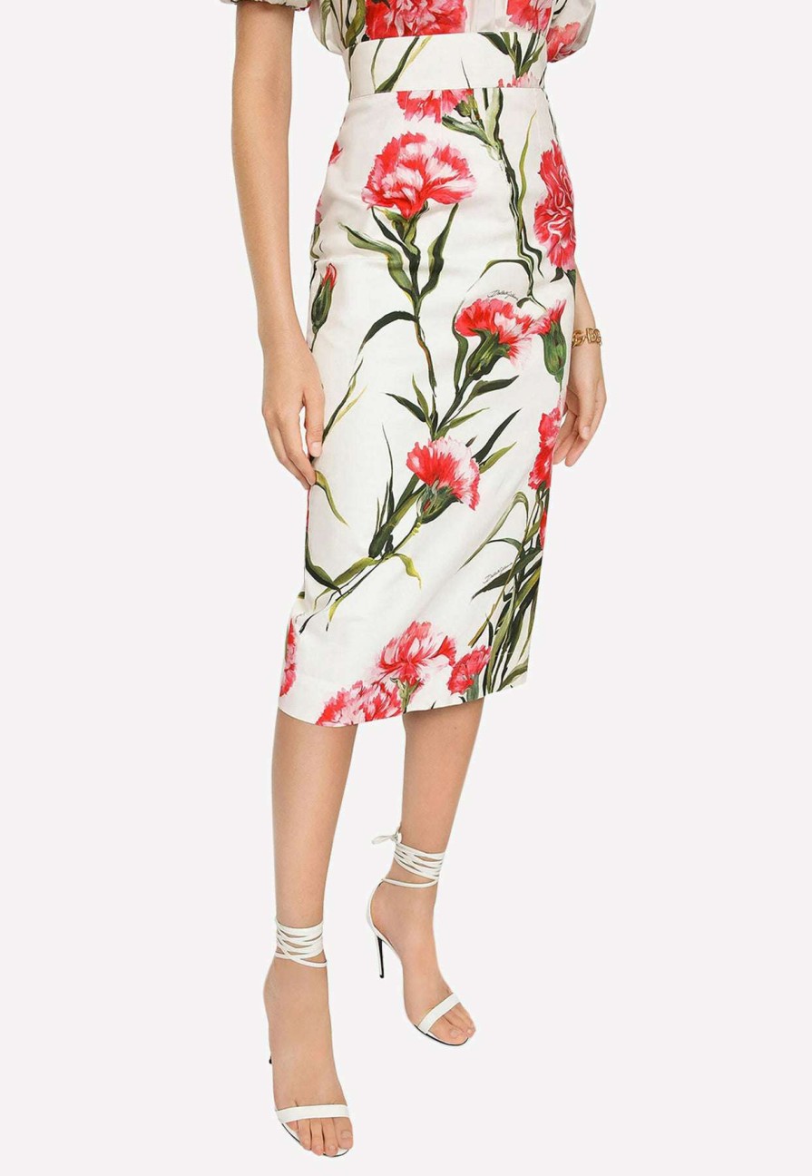 Skirts * | Dolce & Gabbana Carnation Print Midi Skirt Multicolor