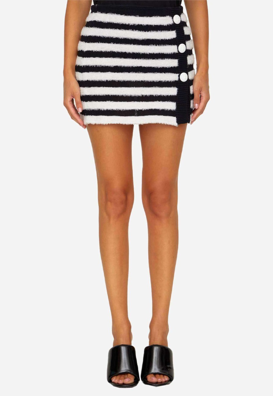 Skirts * | Balmain Stripped Knitted Mini Skirt Monochrome