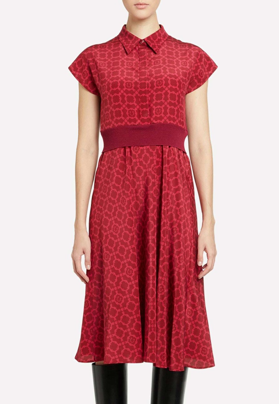 Dresses * | Salvatore Ferragamo Gancini Galore Shirt Dress Red