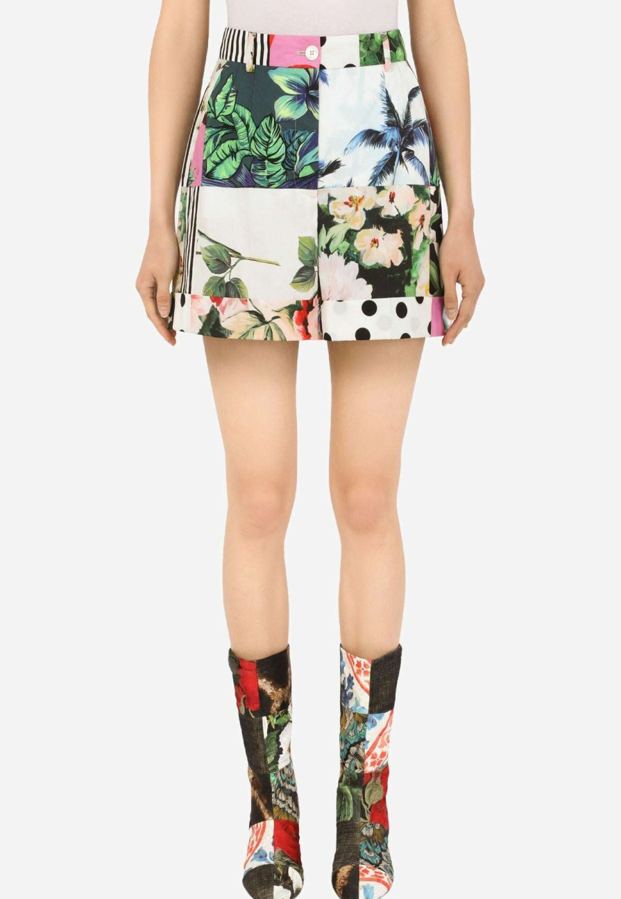 Shorts * | Dolce & Gabbana High-Waist Patchwork Cotton Shorts Multicolor