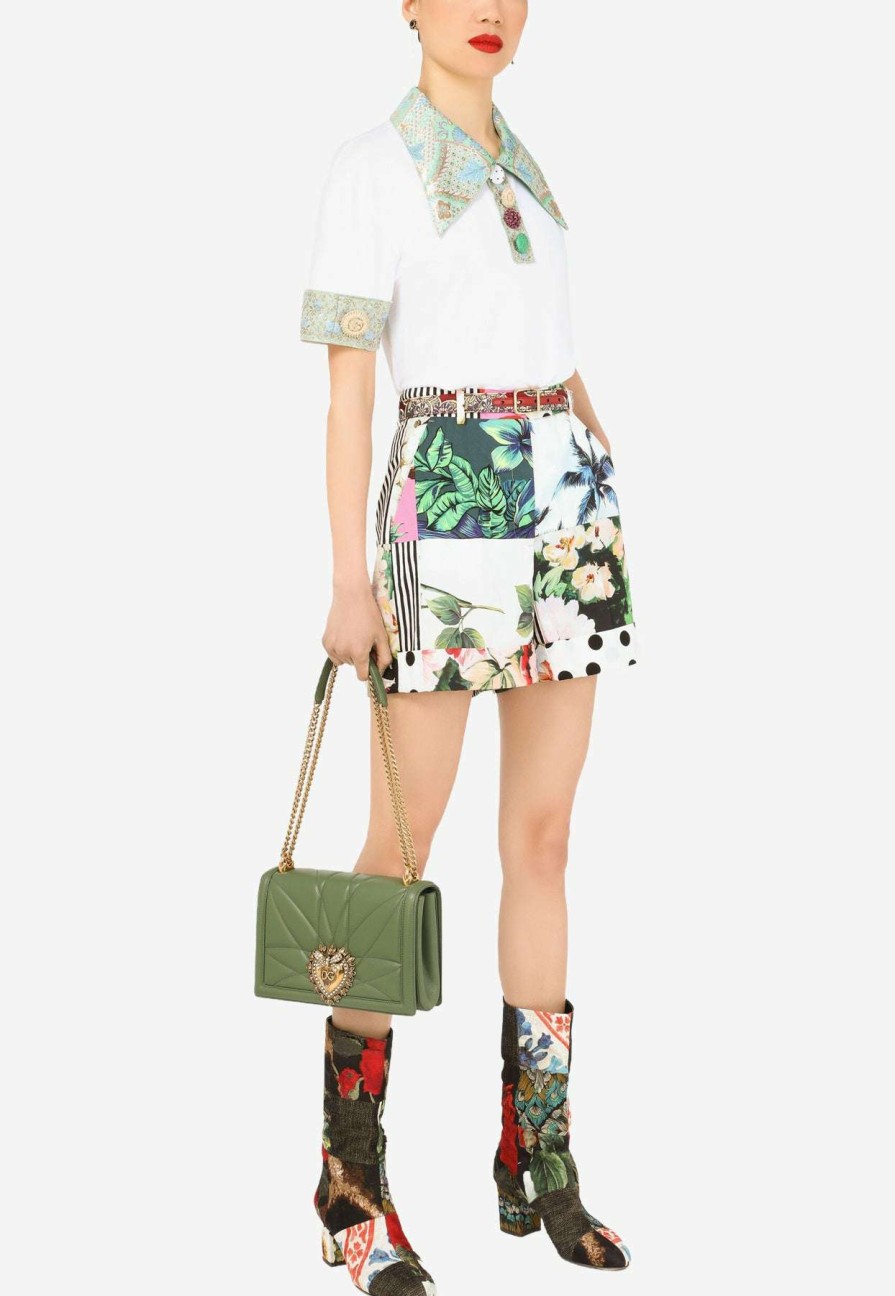 Shorts * | Dolce & Gabbana High-Waist Patchwork Cotton Shorts Multicolor