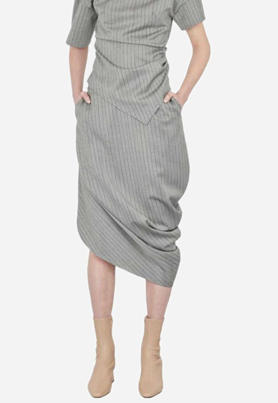 Skirts * | Dawei Wool Asymmetric Midi Skirt Gray