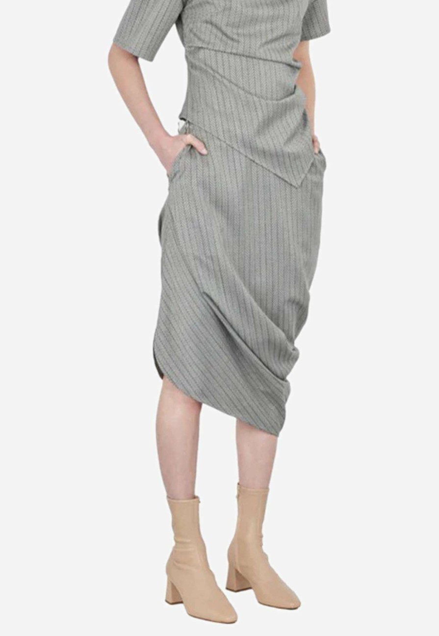 Skirts * | Dawei Wool Asymmetric Midi Skirt Gray