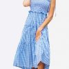 Dresses * | Les Canebiers Valensole Stripe Tiered Midi Dress In Blue Vichy Blue