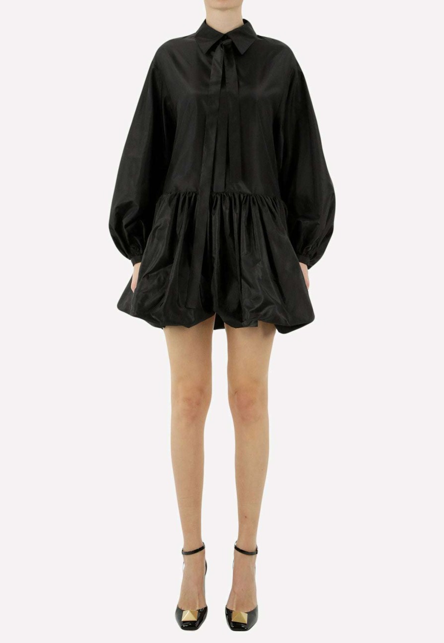 Dresses * | Valentino Washed Taffeta Mini Shirt Dress Black