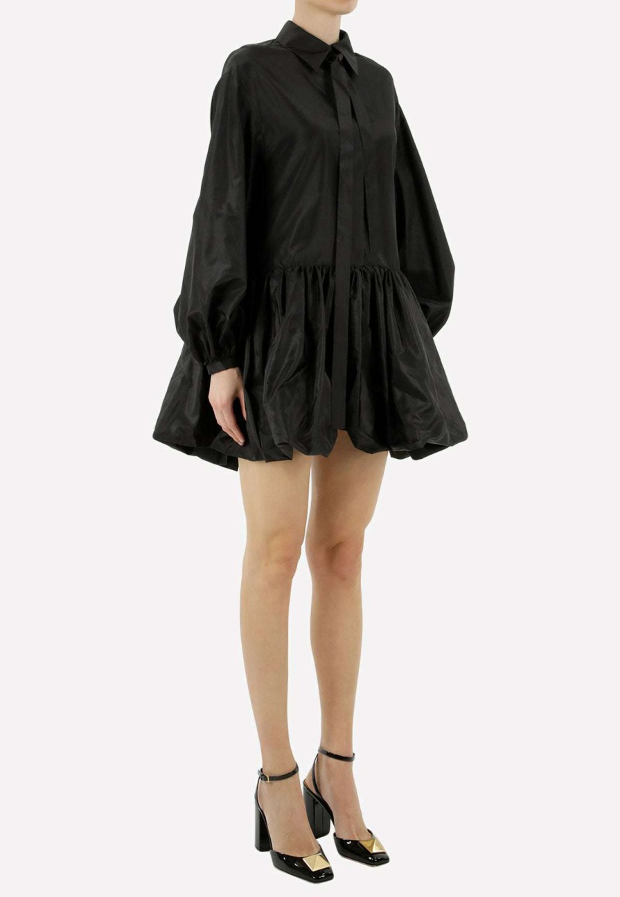 Dresses * | Valentino Washed Taffeta Mini Shirt Dress Black