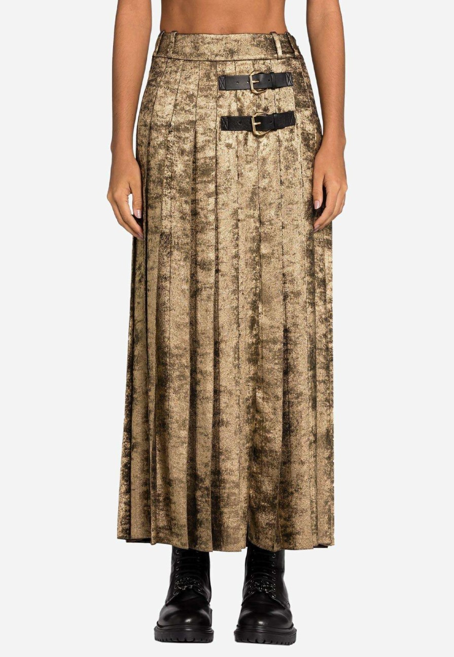 Skirts * | Roberto Cavalli Pleated Velvet Maxi Skirt Gold