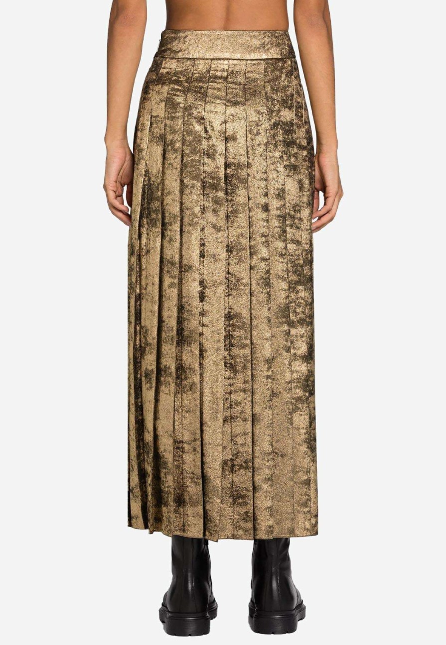 Skirts * | Roberto Cavalli Pleated Velvet Maxi Skirt Gold