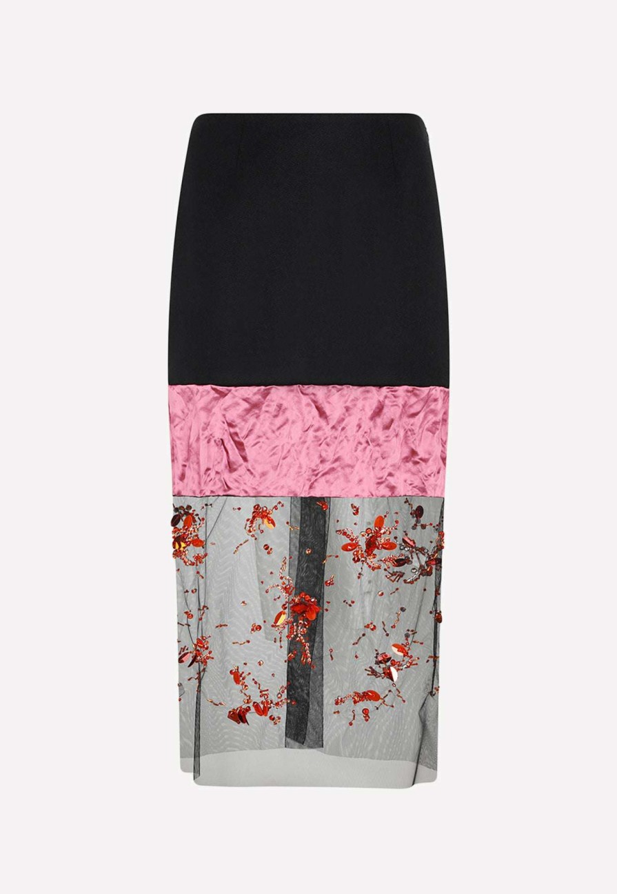 Skirts * | Prada Floral Crystal-Embellished Midi Skirt Multicolor