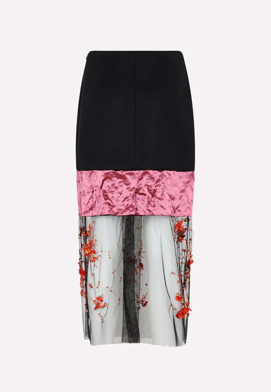 Skirts * | Prada Floral Crystal-Embellished Midi Skirt Multicolor