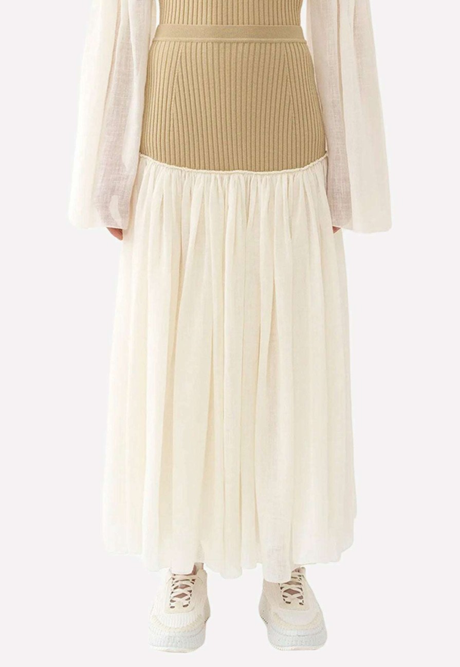 Skirts * | Chloe High-Waist Paneled Maxi Skirt White