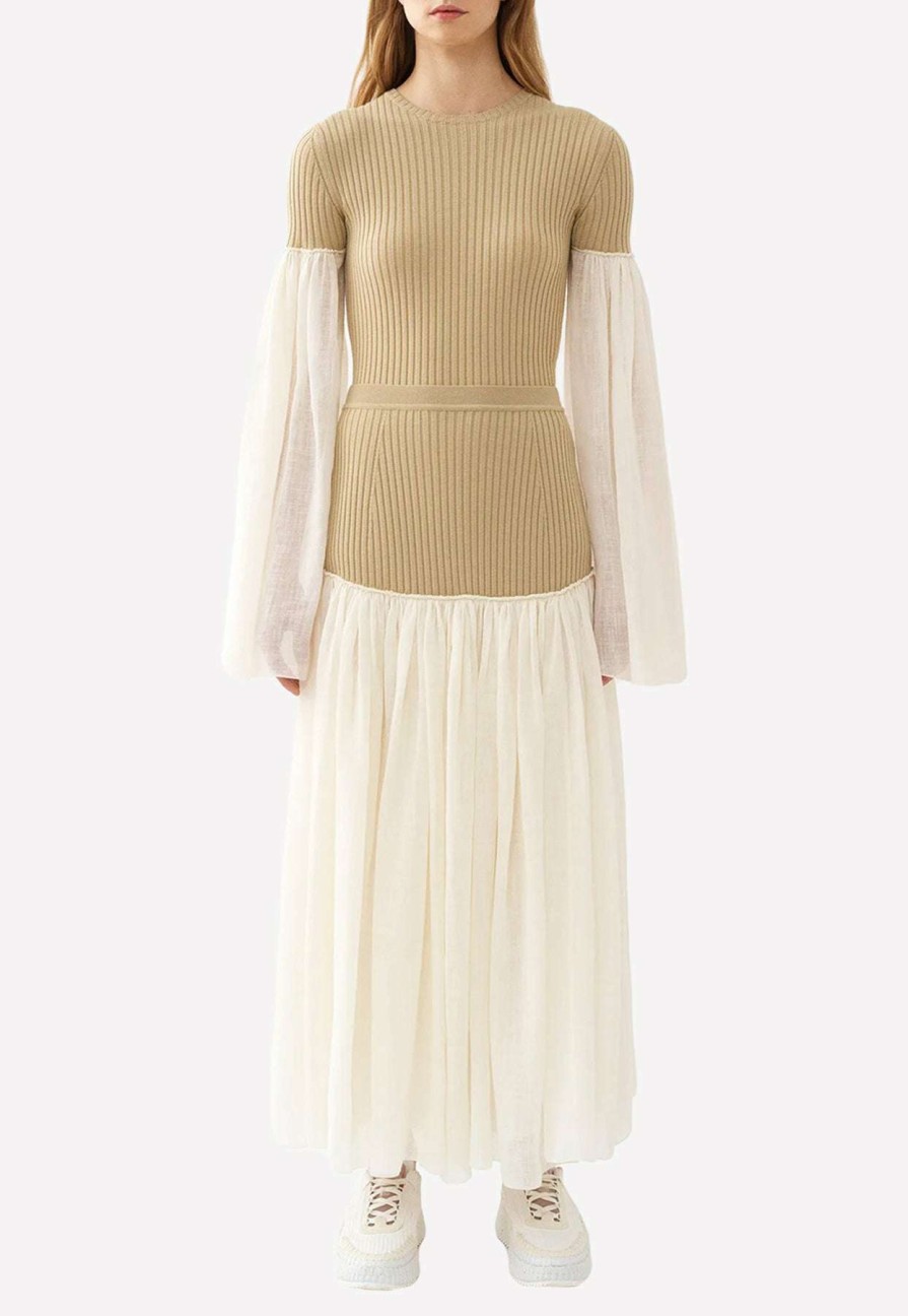 Skirts * | Chloe High-Waist Paneled Maxi Skirt White