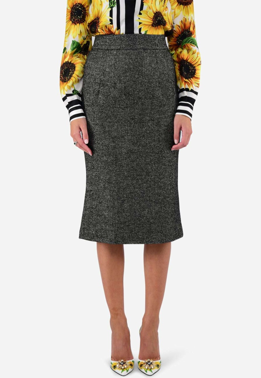 Skirts * | Dolce & Gabbana High-Waist Wool Pencil Skirt Gray