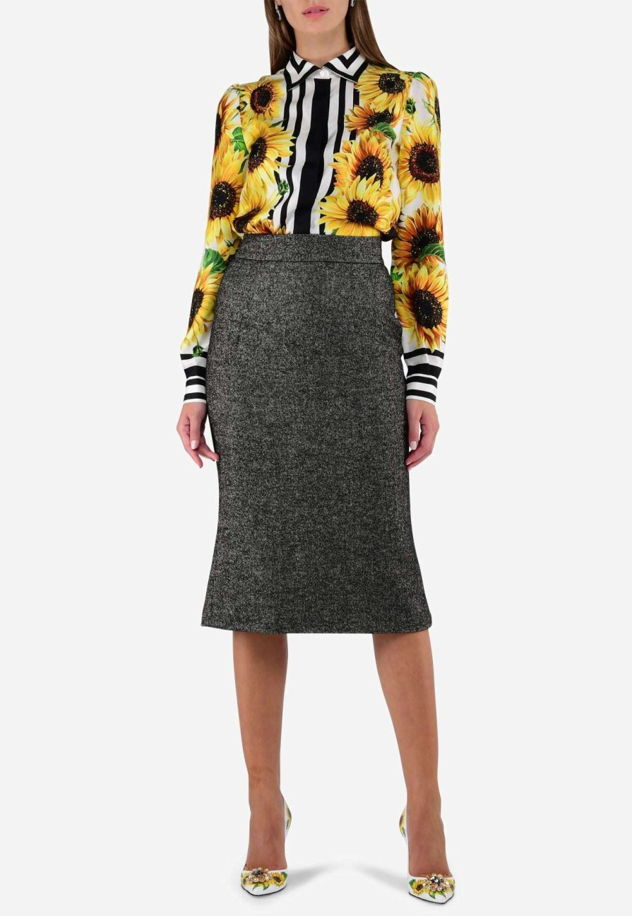 Skirts * | Dolce & Gabbana High-Waist Wool Pencil Skirt Gray