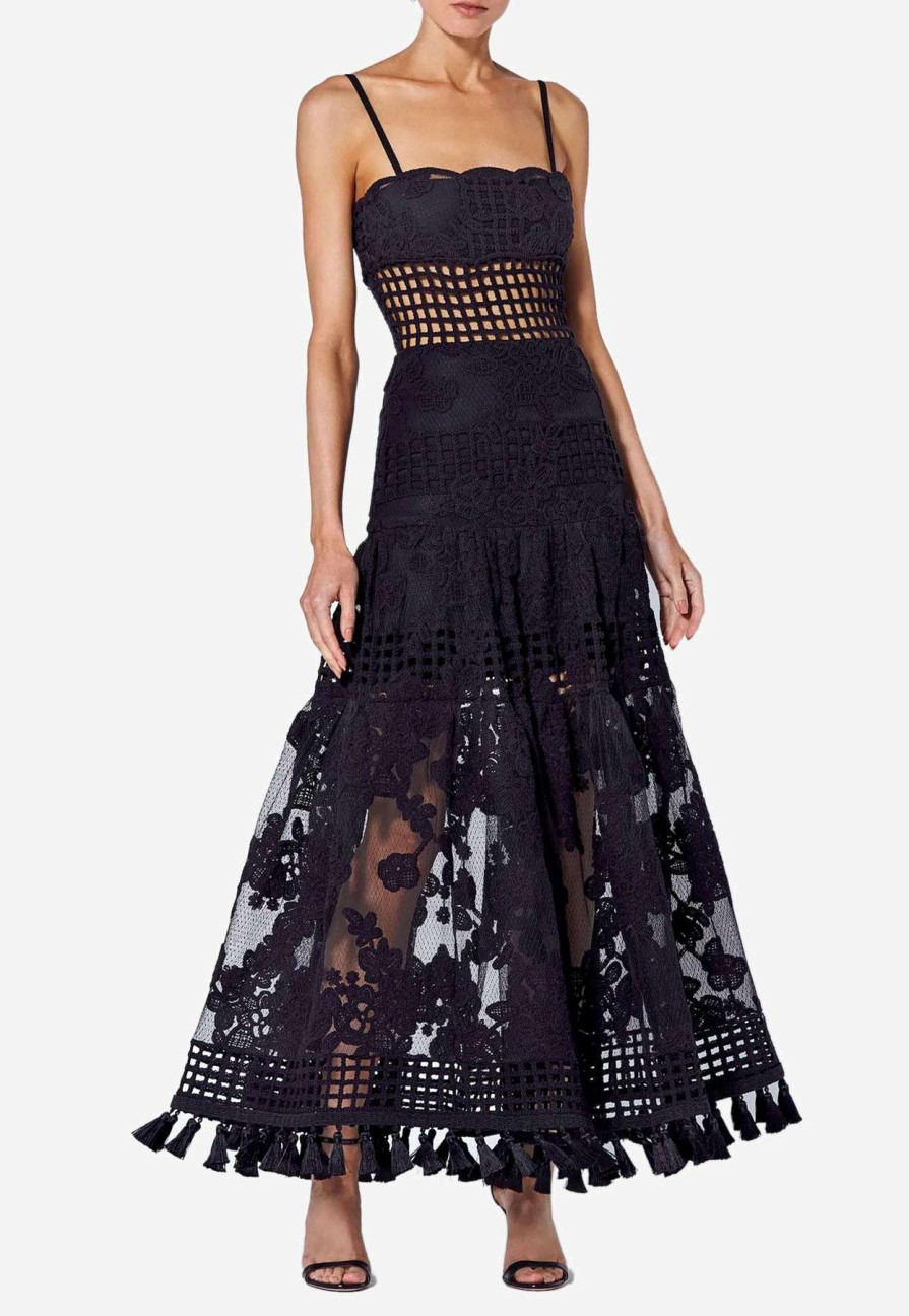 Evening * | Alexis Legends Macrame Lace Midi Dress Black