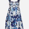 Dresses * | Dolce & Gabbana Majolica Print Bustier Mini Poplin Dress Blue