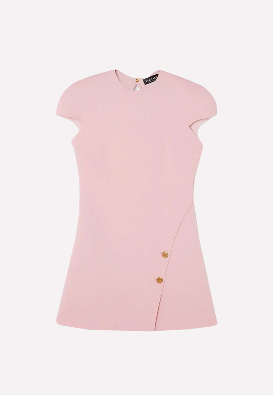 Dresses * | Versace Medusa Short-Sleeved Mini Dress In Wool Blend Pink