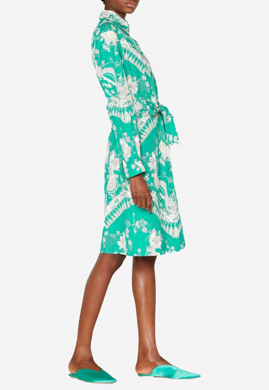 Dresses * | Emilio Pucci Rugiada Print Cotton Shirt Dress Green