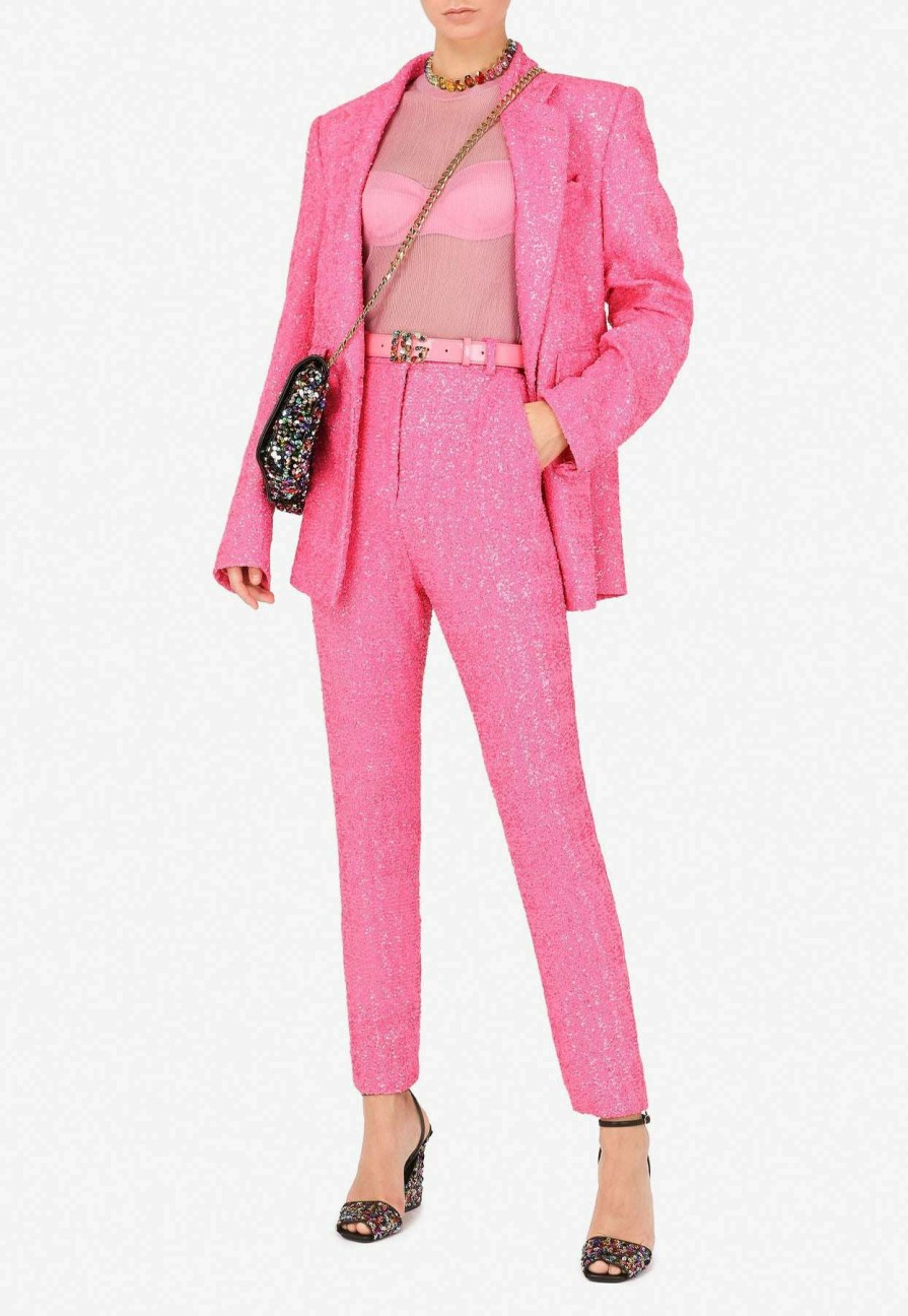 Evening * | Dolce & Gabbana Sequins Embellished Slim Pants Pink