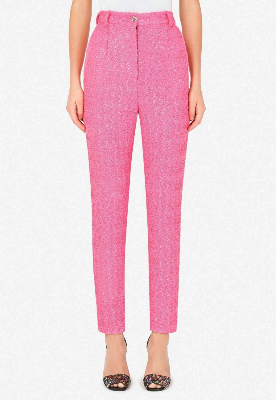 Evening * | Dolce & Gabbana Sequins Embellished Slim Pants Pink