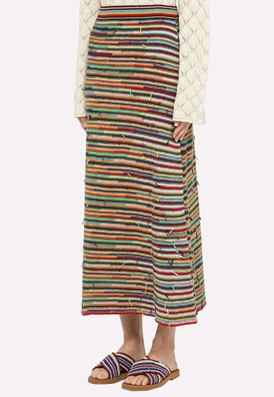 Skirts * | Chloe Striped Knitted Midi Skirt Multicolor