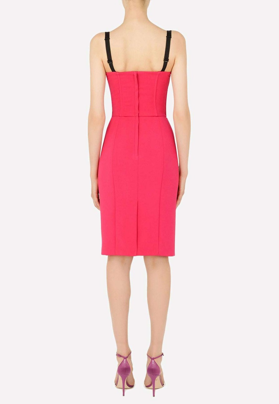 Evening * | Dolce & Gabbana Cady Bustier Midi Dress Fuchsia