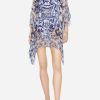 Dresses * | Dolce & Gabbana Majolica Print Chiffon Kaftan Dress Blue