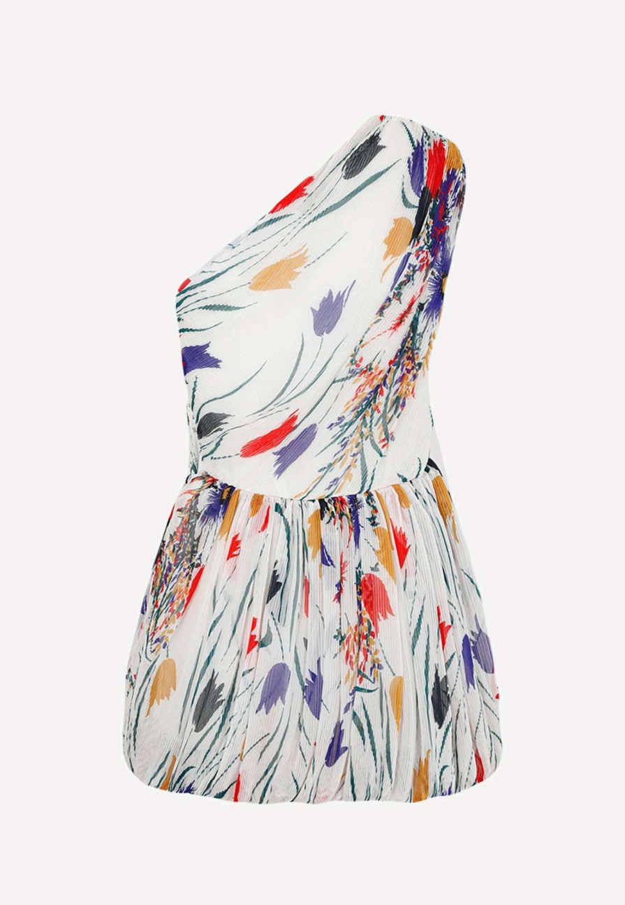 Evening * | Saint Laurent One-Shoulder Pleated Floral Mini Dress Multicolor