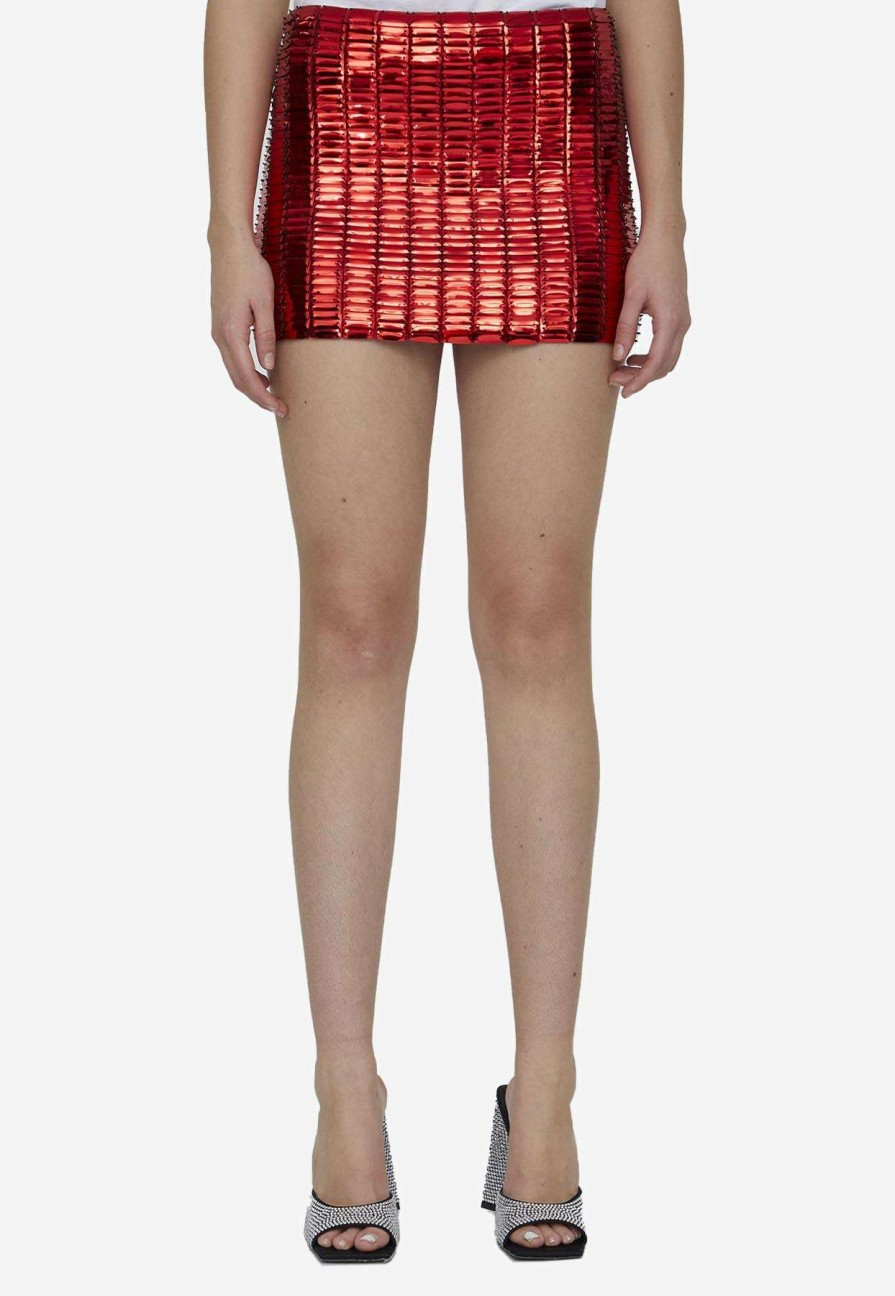 Skirts * | The Attico Rue Rectangular Sequin Mini Skirt Red