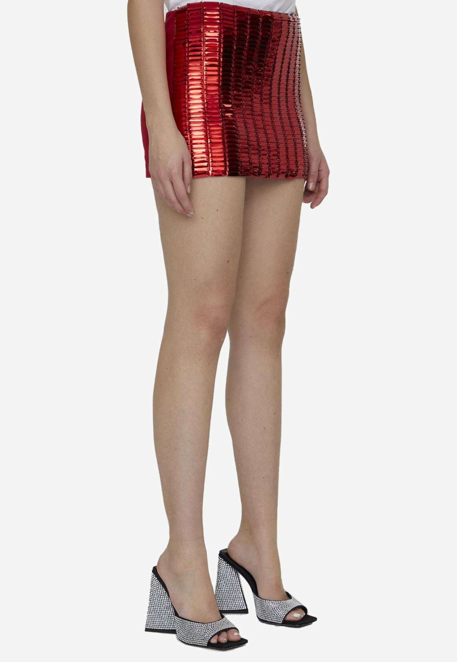 Skirts * | The Attico Rue Rectangular Sequin Mini Skirt Red