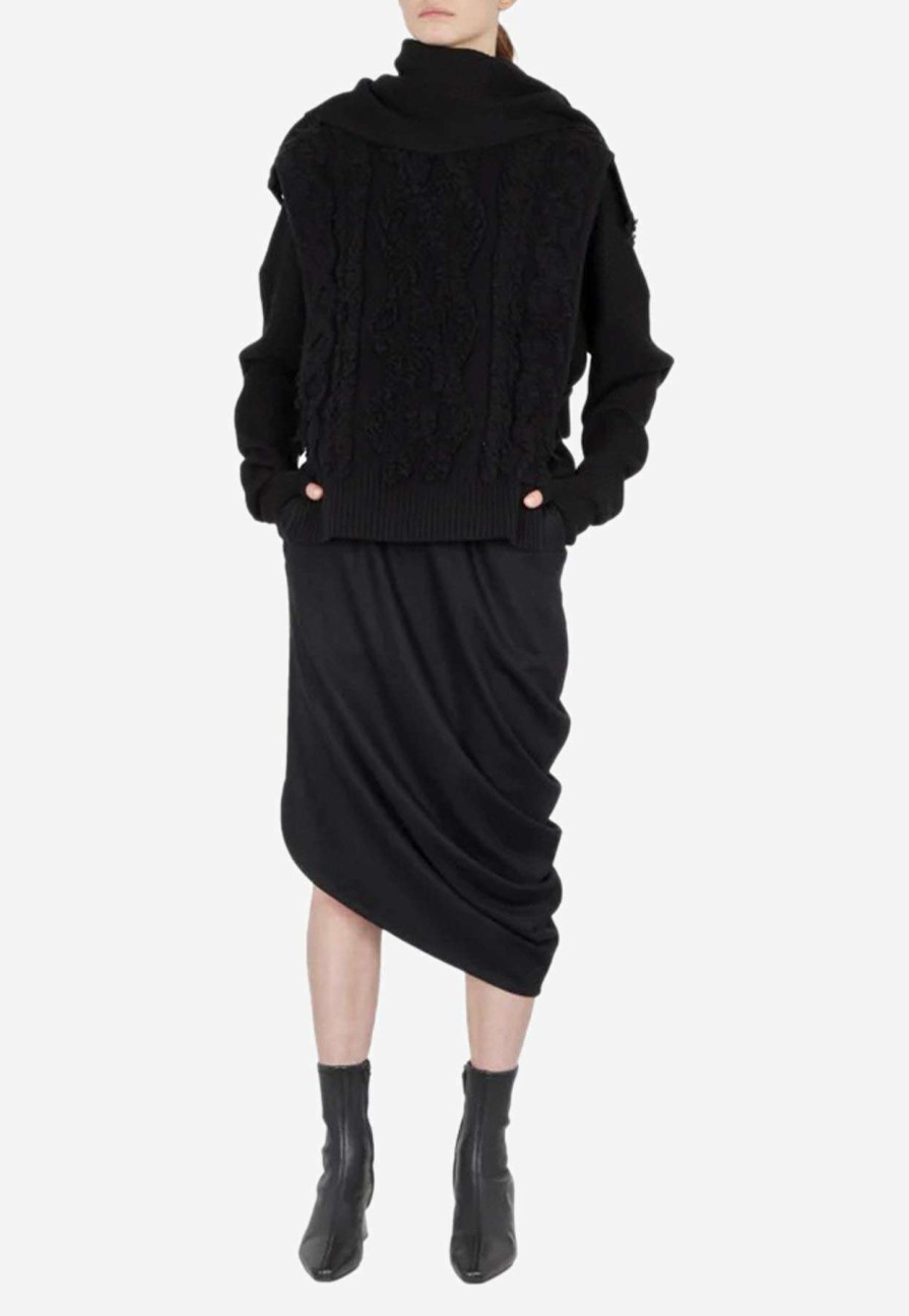 Skirts * | Dawei Wool Asymmetric Midi Skirt Black